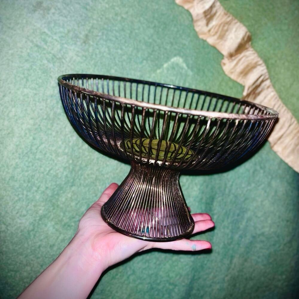 MCM 60s Vtg Gorham Silver Plated Raised Footed Wire Fruit Bowl